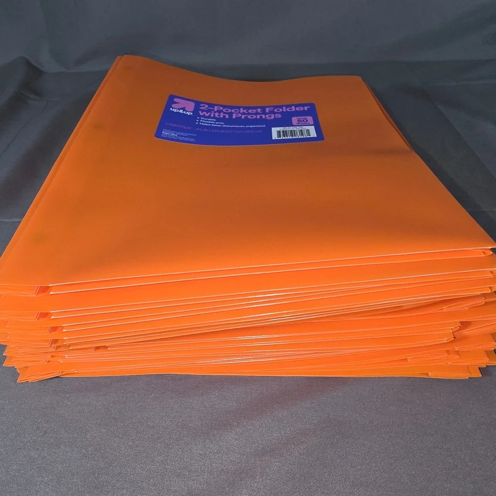 24 Up & Up and 1 U Brands 2-Pocket Poly Folders with Prongs Orange Plaid Bundle